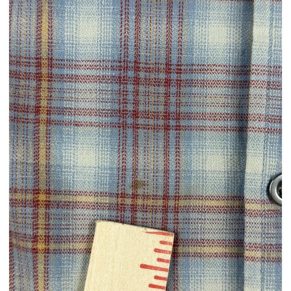 Wrangler Plaid Flannel Shirt Mens Small Blue Red Pearl Snap Western - Picture 11 of 12